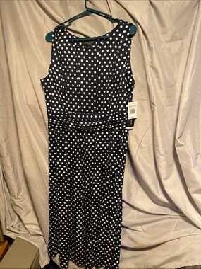 Apt. 9 Navy and White Polka Dot Sleeveless Jumpsuit